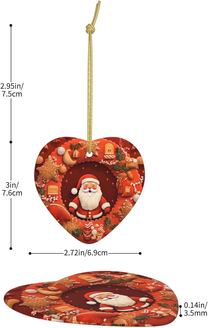 Christmas Wreath Santa Claus Cookies Christmas Ornaments, Christmas Decorations Xmas Tree Hanging Ornaments, Heart-Shaped Ceramic Festive Keepsake Gift for Christmas Decorations Holiday Home Party