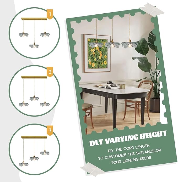 Island Pendant Lights for Kitchen 3 Light Modern Pendant Light Hand Blown Large Glass Chandelier Gold Pendant Light Vintage Chandelier with Dark Green Glass Shade for Dining Room Bedroom