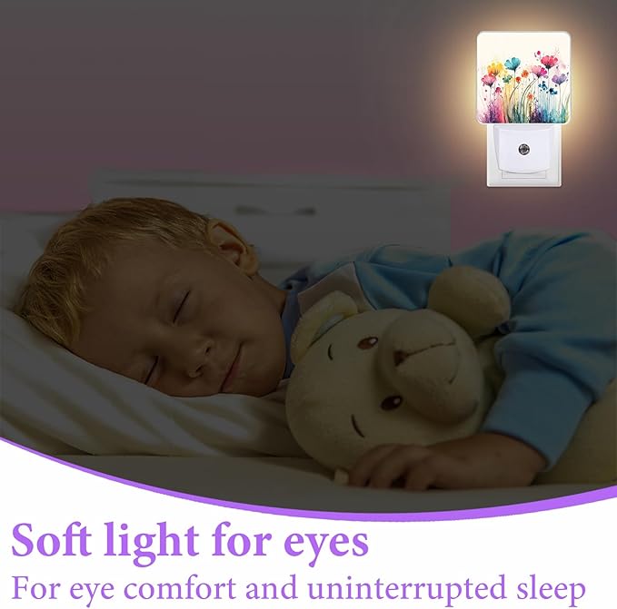 Watercolor Floral Night Light,Abstract Plug-in Night Lights with Dusk-to-Dawn Sensor for Bedroom,Bathroom and Living Room Sleep Friendly lamp 0.5w