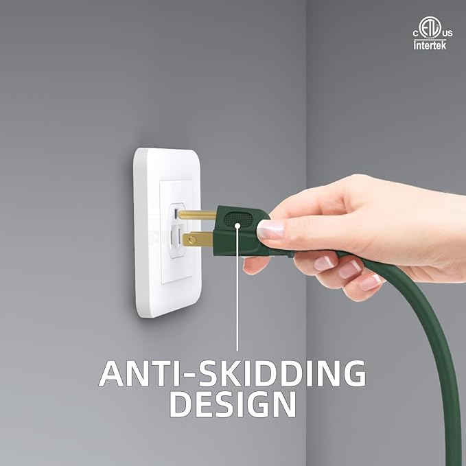 50FT 16/3 Gauge Green Outdoor Extension Cord Waterproof Light Duty, 3 Prong Cold Weatherproof -40℉ Flexible Power Cord, 13A 1625W SJTW ETL Listed for Lawn Mower, Christmas Lights, Tools