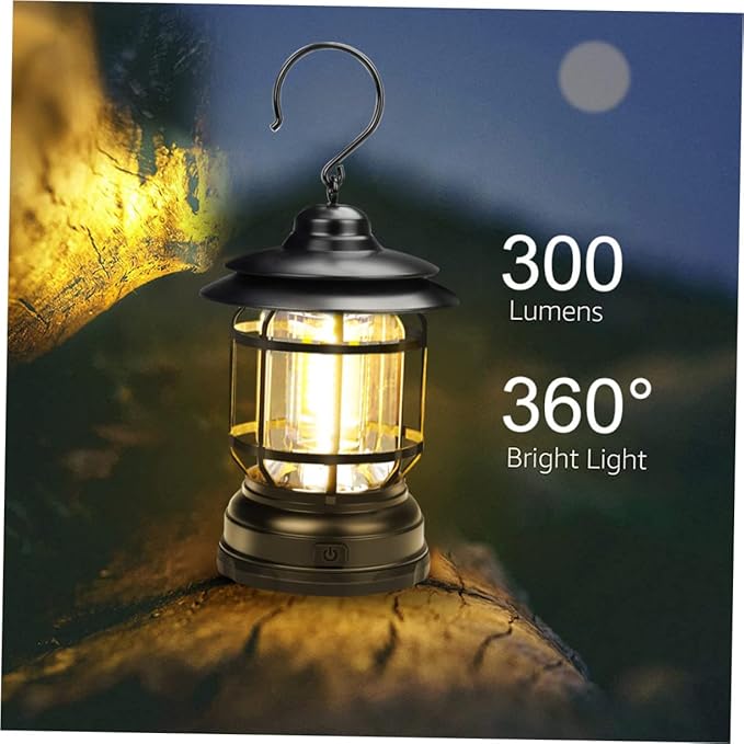 balacoo Solar-Powered Camping Light Cordless Lantern Portable Tent Lamp Outdoor Lighting Battery Operated Vintage Design for Hiking Hunting Emergency