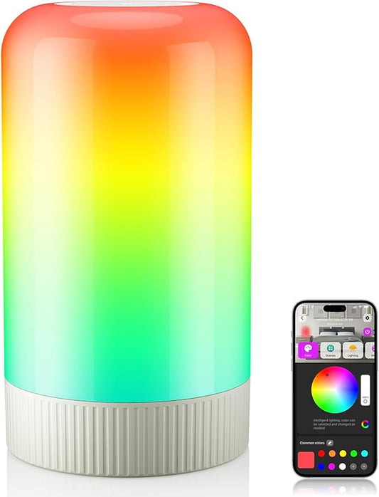 RGBICWW Smart Table Lamp, Touch Bedside Lamp with App Control, LED Desk Lamp with Music Sync, 30+ Scenes & 16M Colors, Smart Lamps for Bedroom Living Room Gaming Dimmable Night Light, Grey