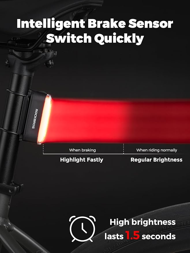 ROCKBROS Magnetic Bike Tail Light, USB-C Rechargeable, IPX6 Waterproof, 7 Modes, Safety Cycling Light for Road & Mountain