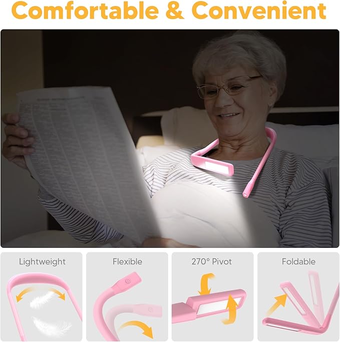 Mothers Day Gifts for Mom Wife: Neck Booklight for Reading in Bed at Night, Pink Light Knitting Accessories Sewing Supplies,Teen Girls College Students Gifts for Women Mom Nurse Present Mothers Day
