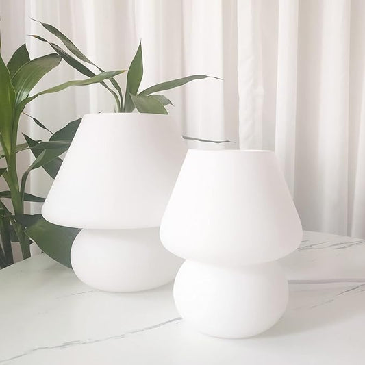 Swirl Mushroom Lamp, Translucent Glass Table Bedside Lamps Italian Style Modern Striped Desk Light for Baby Home Decoration of Dining, Living,Study,Kids (Matte White, Mini Dia5.1*H7.1 Inches)