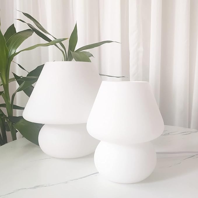 Swirl Mushroom Lamp, Translucent Glass Table Bedside Lamps Italian Style Modern Striped Desk Light for Baby Home Decoration of Dining, Living, Study (Bright Yellow, Maxi Dia8.7*H9.9 Inches)