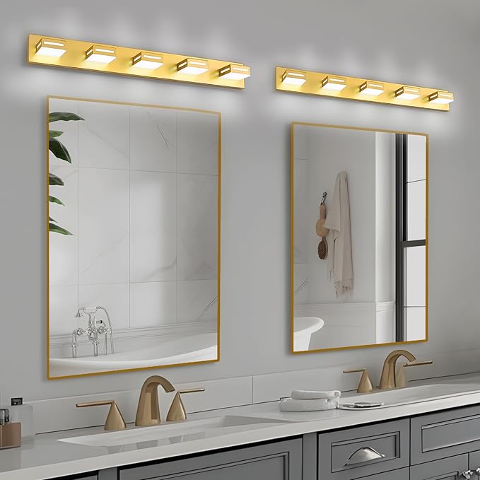 40-Inch 5-Light LED Modern Gold Bathroom Vanity Light Fixtures Over Mirror, Bathroom Lighting Fixtures with Cool White 6000K, Vanity Wall Lights for Bath Restroom Powder Room