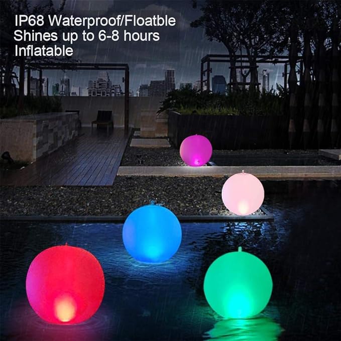 Floating Pool Lights Inflatable Waterproof IP68 Solar Glow Globe,14” Outdoor Pool Ball Lamp 4 Color Changing LED Night Light, Party Decor for Swimming Pool,Beach,Garden,Backyard,Lawn,Pathway - 2 PCS