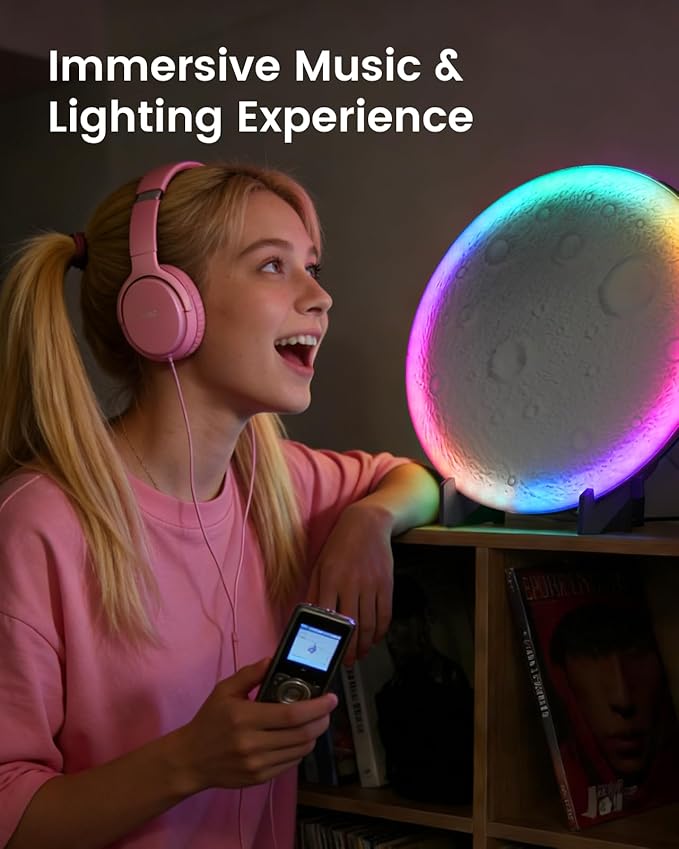 3D Moon Lamp – 3D Printed PLA Floating Moon, APP & Manual Control, RGB Music-Sync, Desktop & Wall-Mountable Night Light for Home, Kids, Party (Moon 11.6inches)