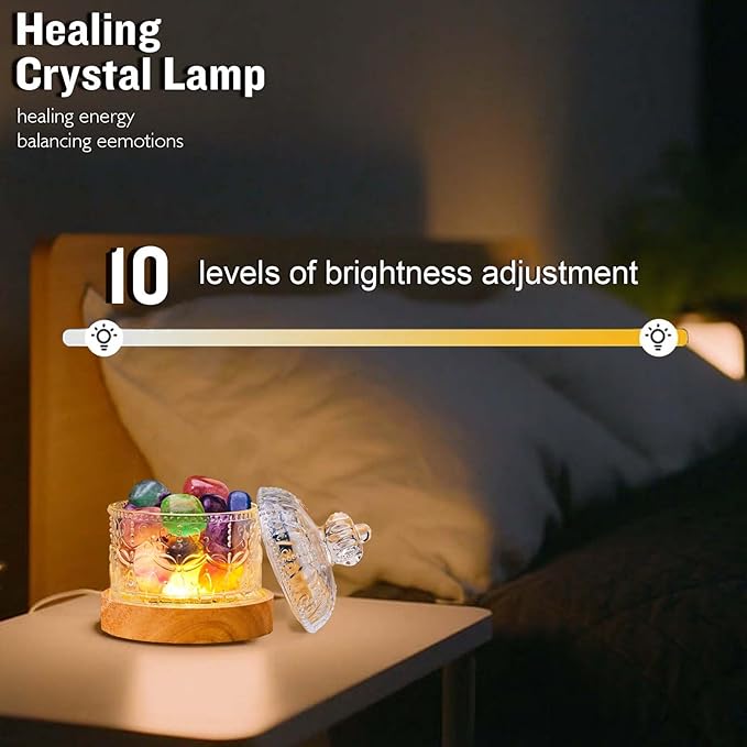 Runyangshi Crystal Lamp Night Light - Natural Colored Fluorite Crystal Tumblestone, 3 Lighting Modes with 10 Brightness Levels, Kid & Pet Friendly Design, USB Powered, Ideal for Home and Decor & Gift