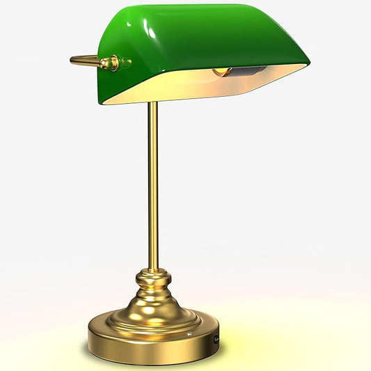 Green Bankers Desk Lamp - Rechargeable Cordless Table Lamp with Dimming, Vintage Library Lamp with Light Bulb Set for Home Office