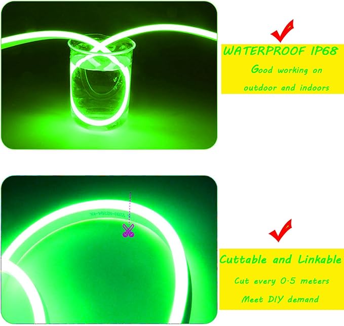 LED Neon Strip Lights, Daylight White 6500K AC 110V-130V Super Bright Rope Light Sign String 18000LM Waterproof IP68 for Outdoor Indoor Commercial Lighting Decor(30ft)