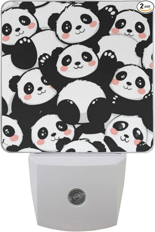 Vdsrup Cute Baby Panda Night Light Set of 2 Lovely Bear Animals Plug-in LED Nightlights Auto Dusk-to-Dawn Sensor Lamp for Bedroom Bathroom Kitchen Hallway Stairs