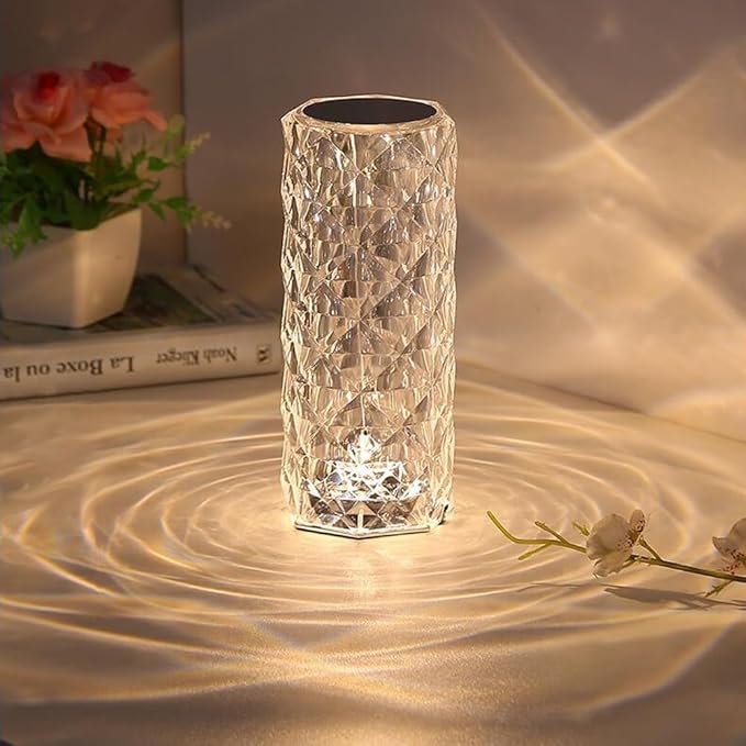 Rose Diamond Table Lamp RGB Color Changing Crystal Night Light, Touch Control Bedside Lamp with USB Rechargeable & Remote, Atmosphere Lamp for Mother's Day Valentines Wedding Decoration