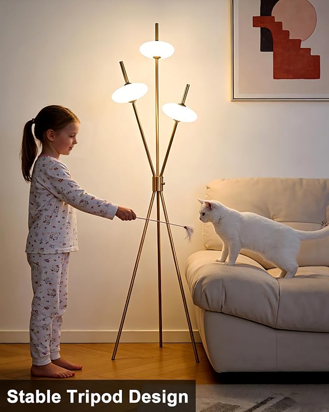 Lightdot Tripod Floor Lamp Stepless Dimmable Gold Standing Tall Lamps with 3PCS Elliptical Lampshades Mid Century Modern Floor Lamps for Living Room/Bedroom/Sofa Beside/Corner Decor