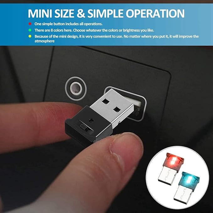 AOZITA Mini USB LED RGB Light Brightness Adjustable 8 Color Changeable for Car, Laptop, Keyboard. Atmosphere Smart Night Lamp for Home Decoration (DC : 5V) (Quantity: 4)