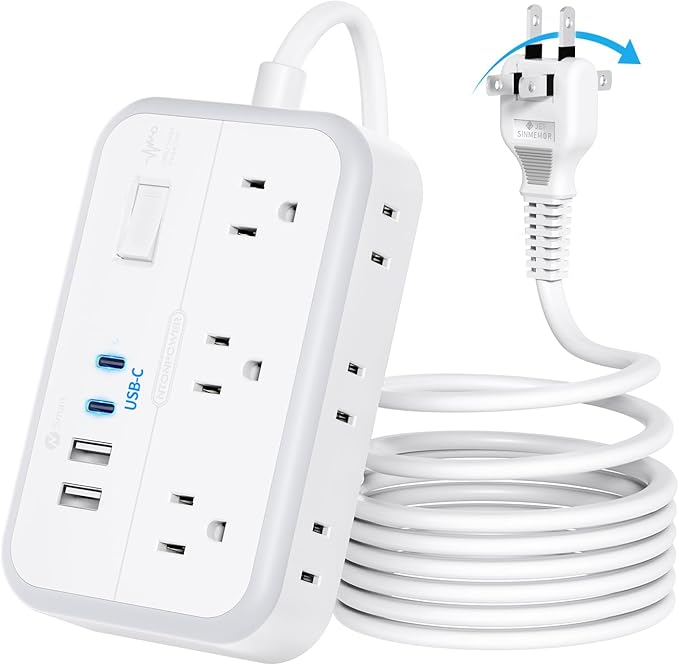 NTONPOWER 10FT Extension Cord 2 Prong, 2 Prong to 3 Prong Outlet Adapter, 1875W 2 Prong Power Strip with 4 USB Ports(2 USB C),Wall Mount Flat Plug Extension Cord Old House