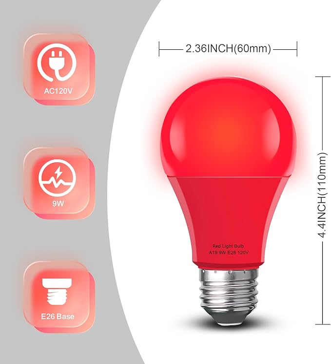 Red Sleep Light Bulb 2 Pack，Red Light Bulbs for Healthy Sleep,Blue Light Blocking,A19 9W(60W Equivalent) E26 Base Night Light for Bedroom, Baby Nursery Room