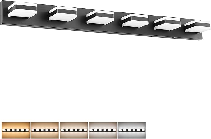 SOLFART Bathroom Light Fixtures, 5 Color Temperature Modern Vanity Lights, Black 6 Lights LED Lighting Light Color Adjustable 5CCT