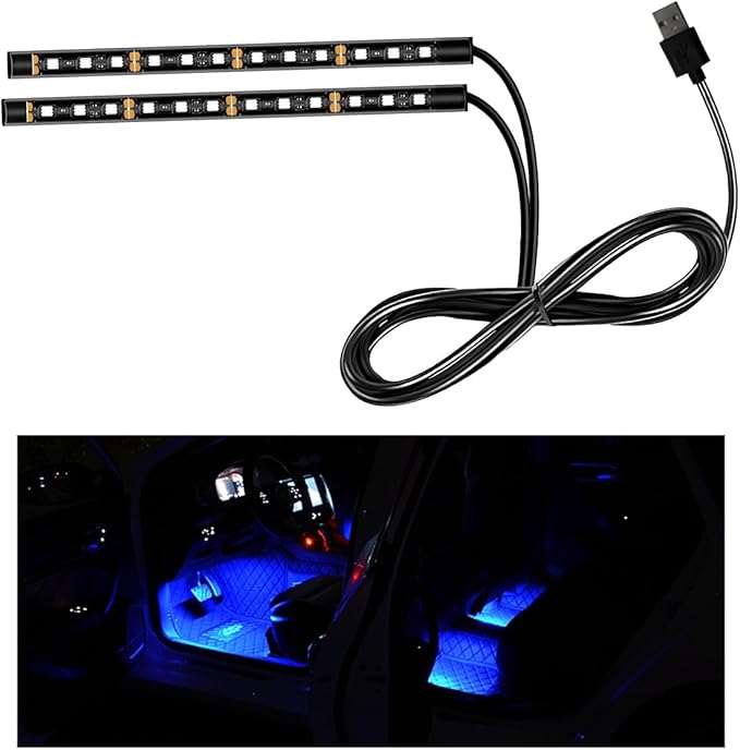 Car LED Strip Light, 24 LED RGB Auto Interior Atmosphere Lights, USB Vehicle Under Dash Ambient Night Light Strip, Interior Decorative Lamp Lighting Kit Car Accessories (Blue)