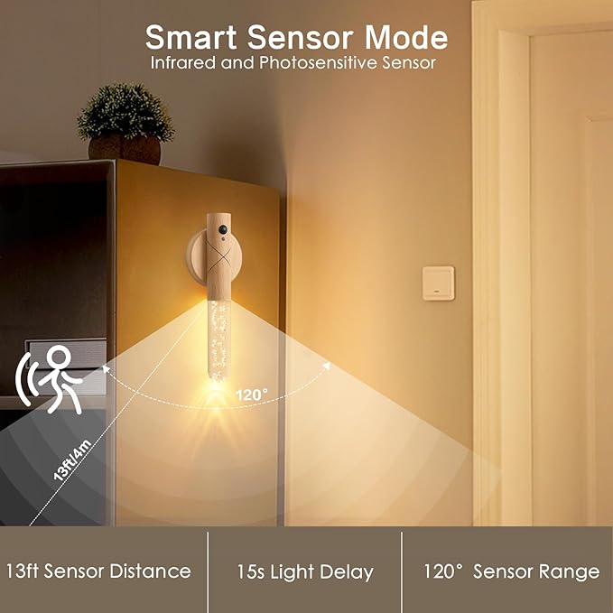 Wall Sconces Set of Two Battery Operated, Motion Sensor Night Light Battery Powered Sconce Rechargeable Wall Sconce, Peel and Stick Sconce Lights for Stair Hallway (White Ash Wood-Bubble)