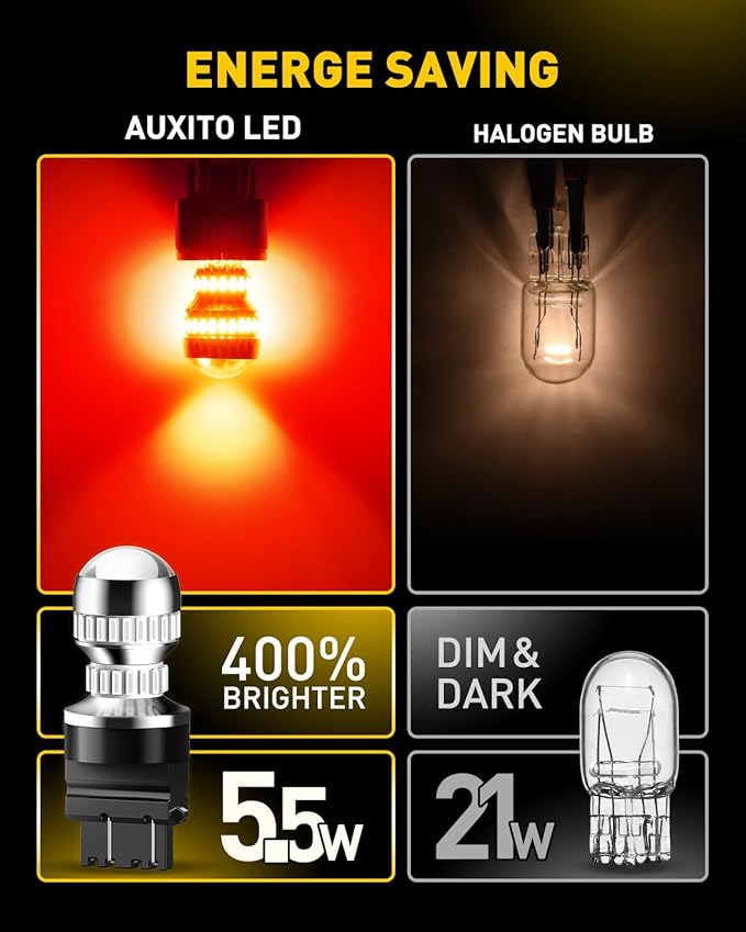 AUXITO T25 3156 3157 LED Strobe Brake Lights Bulbs, Red Flashing Stop Light, Super Bright 3056 3057 3047 3155 3457 4057 4117 4157 Flashing Strobe Blinking LED Tail Light Bulbs, Pack of 2