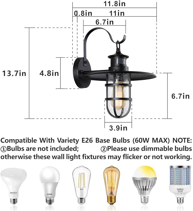 Motion Sensor Kerosene Oil Outdoor Wall Light Fixture,Waterproof Dusk to Dawn Porch Lantern Wall Mount with Seeded Glass for Entryway Doorway Garden,3 Modes Exterior Patio Retro Wall Sconce