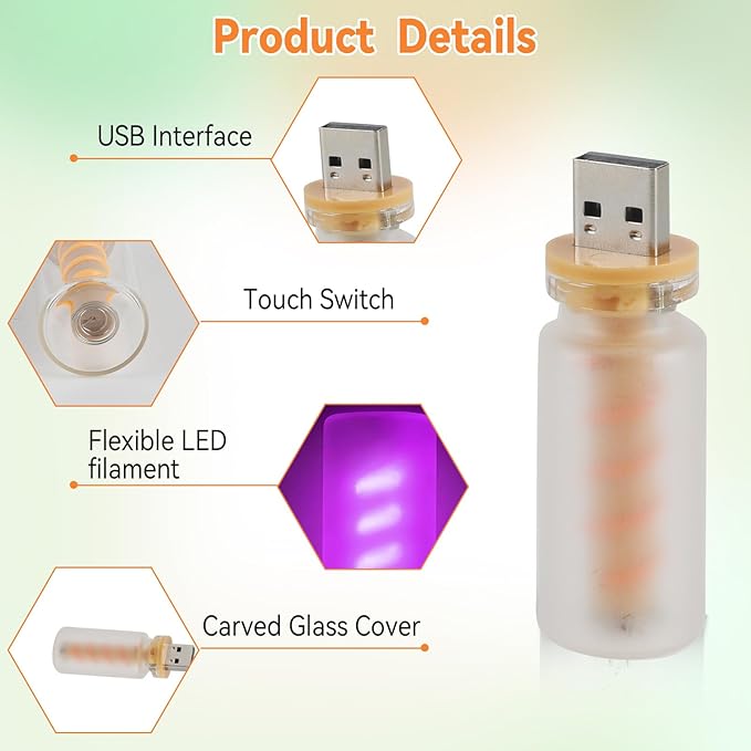 5Pcs Mini Retro Atmosphere Light, Frosted Shell USB LED Car Interior Atmosphere Lamps, Touch-Control Portable Plug-in Glass Bottle Ambient Night Light for Camping Bedroom Party