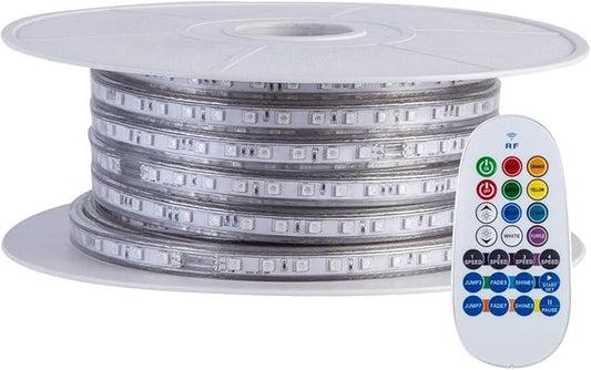 110V 8 Colors RGB Dimmable Strip Light Outdoor 65.6ft 20m Rope Lighting Kit Indoor Waterproof IP65 Cuttable Connectable Flexible for DIY Christmas Bar Parties Landscape Decoration