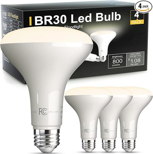 TJOY LED Flood Light Bulb, Recessed Ceiling Bulb, BR30, 65W Equivalent Efficient 9W, Dimmable, E26, Neutral White 4000K, 10 Year, 800 Lumens, 80CRI, 4 Pack LED Ceiling Light for Kitchen, Living Room