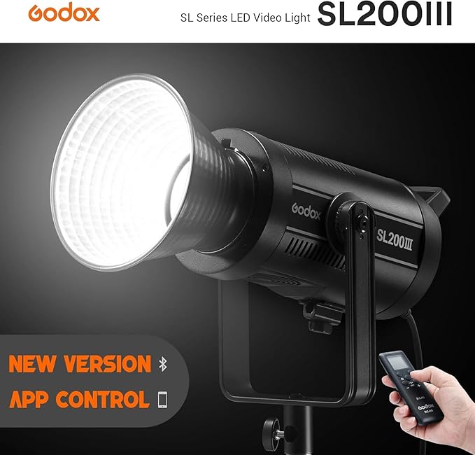 Godox SL200III Daylight LED Video Light, 200W 95600Lux @1M CRI 96+TLCI 97+ Bowens Mount LED Continuous Light, Professional Studio Light with 8 FX Effects&Silent Mode