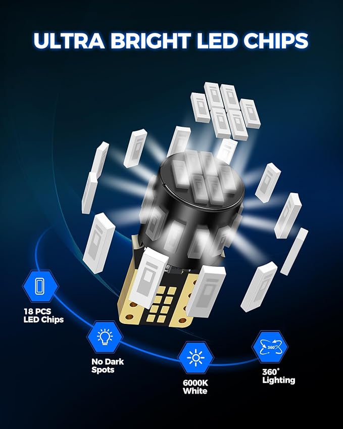 Marsauto 194 LED Bulb Blue for Dome Map Light, 168 2825 W5W T10 Wedge Replacement Super Bright LED Light Bulbs for Car Courtesy Step Dash Side Marker Trunk Light (Pack of 10)