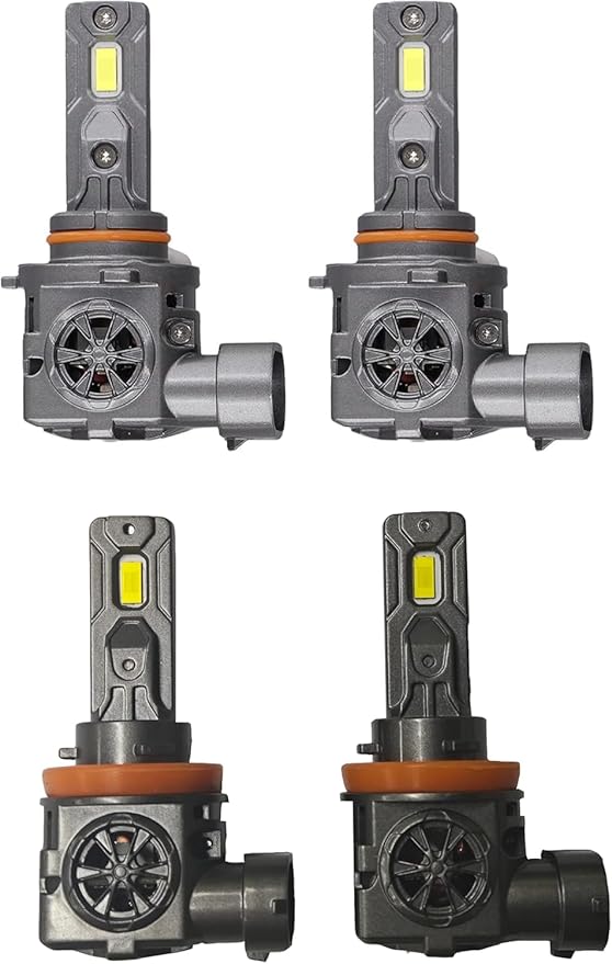 H11/H8/H9 & 9005/HB3 Light Bulbs Combo, 100,000LM 12X Ultra Brightness, Real 1:1 Mini Size, 6500K White 85000Hrs Long Life with Cooling Fan, 9005 H11 Fog Lights, Plug and Play, Pack of 4