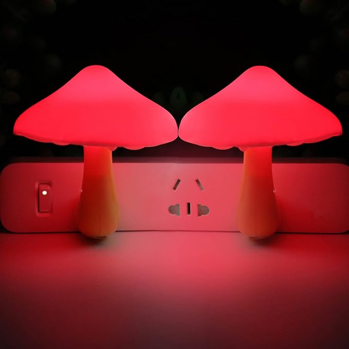 AUSAYE 4 Pack Plug in Night Light, Mushroom Light LED Nightlights for Kids, Adults, Bedroom, Bathroom,Hallway, Stairs, Kitchen Red