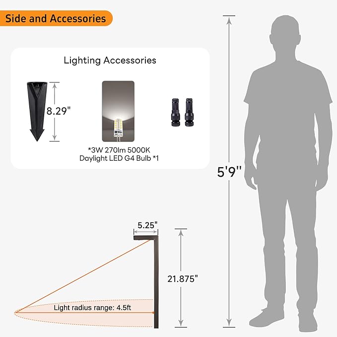 Gardenreet Brass Low Voltage Landscape Path Lights, Wired Pathway Lights, Outside IP65 LED Bronze L Shape Driveway Lights for Backyard Garden House with 3W 270LM 5000K G4 Bulb 12 Pack