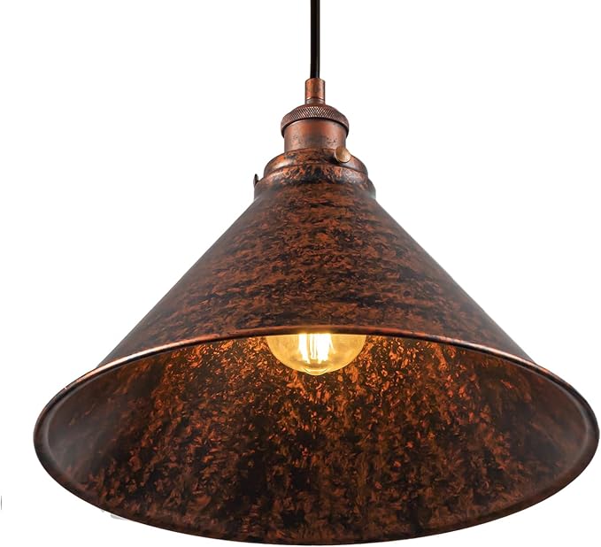 Lingkai 13.77" Farmhouse Pendant Light, Rustic Pendant Light Fixture Hanging for Kitchen Island, Ceiling Lamp Antique Painted Finish Light