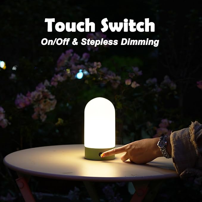 Battery Operated Shower Lamp Waterproof, Small Portable Cordless Table Lamp Rechargeable, Touch Dimmable Mood Light for Home/Patio/Dining/Outdoor (Green)
