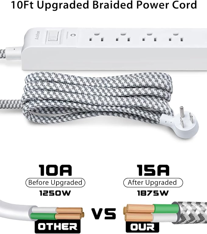 Surge Protector Power Strip - 10 FT Long Extension Cord with 5 Widely AC Outlets 3 USB Ports, Flat Plug with Overload Surge Protection for Home, Office, Dorm Essentials (2 Pack)