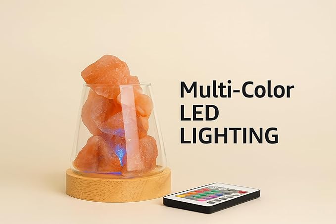 Mystic Romance Himalayan Salt Lamp Rechargeable, Pink Himalayan Salt Crystal Lamp in Glass, Color Changing Cordless Table Lamp with Remote for Bedroom, Bedside, Desk & Home Decor