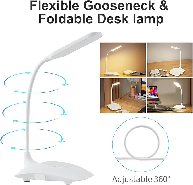 LED Desk Lamp with Touch Control Dimmable, Office Desk Light Office Lamp with Adjustable Gooseneck Table Lamp, Flexible Goose Neck Study Lamps, Reading Lamp Table Lamp for Bedroom Bedside