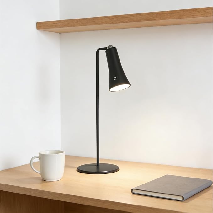 Rechargeable LED Desk Lamp, 4-in-1 Cordless Table Lamp, Magnetic Wall Mount LED Light, with Stepless Brightness, 3 Color Dimmable, 360° Rotation, For Reading, Office, Bedroom,Working, Hallway (Black)