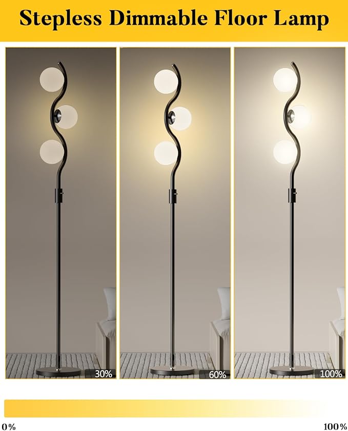 Lightdot 60IN Dimmable Black Floor Lamp, Mid Century Standing Lamps with 3 Globe Soft Warm White 3000K Bulbs Included, Modern Tall Lamp for Living Room/Bedroom/Sofa Beside/Corner Decor
