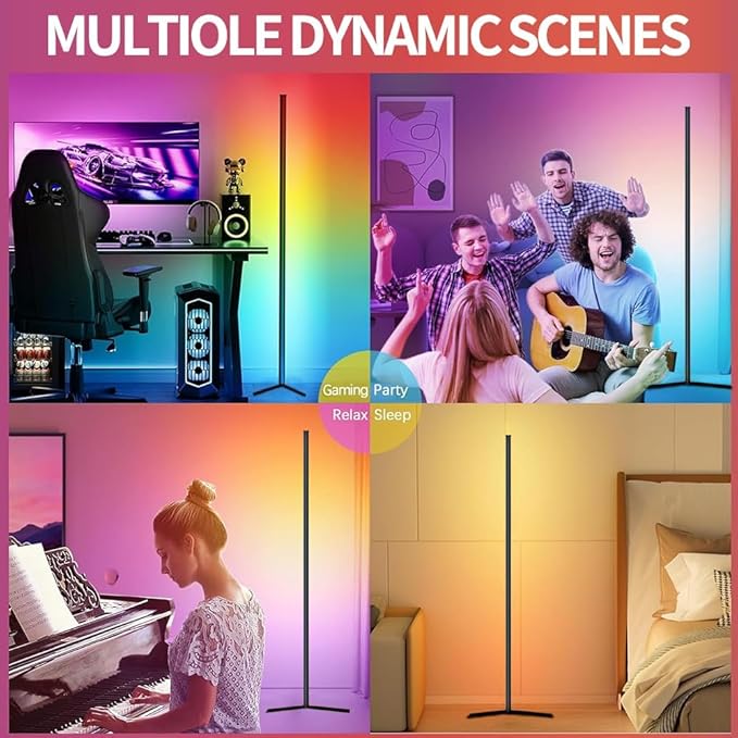 RGBIC Floor Lamp, LED Corner Lamp Works Smart APP, Smart Modern Floor Lamp with Music Sync and 16 Million DIY Colors, Color Changing Standing LED Lamp for Bedroom Living Room