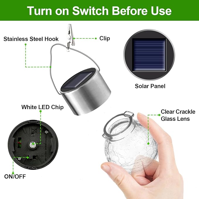 12 Pack Hanging Solar Lights Outdoor Decorative, Waterproof Solar Globe Lantern with Handle and Clip, Solar Powered Cracked Glass Ball Lights for Garden Yard Patio, Fence Tree Umbrella, Holiday Decor