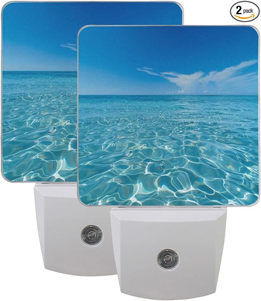 Blue Sky and Sea Night Light 2 Pack Dusk to Dawn Sensor Led Lamp for Women Men Night Lights Plug into Wall Decor for Bedroom Kitchen Bathroom Corridor, 0.5W