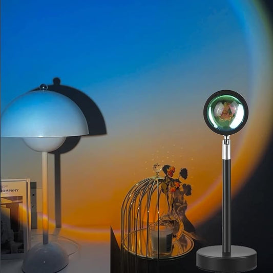 Sunset Projection Lamp,16 Colors Projector Lights Rotation Rainbow Projection Lamp 180 Degree USB Charging Lighting, Romantic Sunset Lamp for Self-Media Light (Black-B)