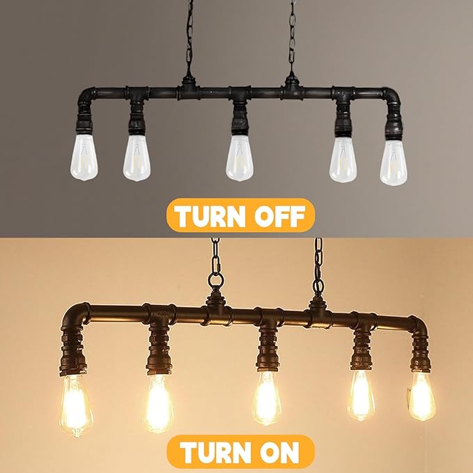 LightInTheBox Rustic Industrial Tube Pipe Chandeliers, Steampunk Pendant Light Fixture 5-Light Edison Farmhouse Ceiling Lamp for Dining Room Living Room Bar