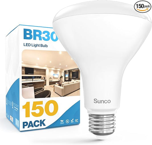 Sunco 150 Pack BR30 Light Bulbs LED, Recessed Can Light Bulbs, Indoor Flood Bulb, 850 LM, 11W (65W Equivalent), 3000K Warm White, Dimmable, E26 Base, for Home, Kitchen, Bedroom UL