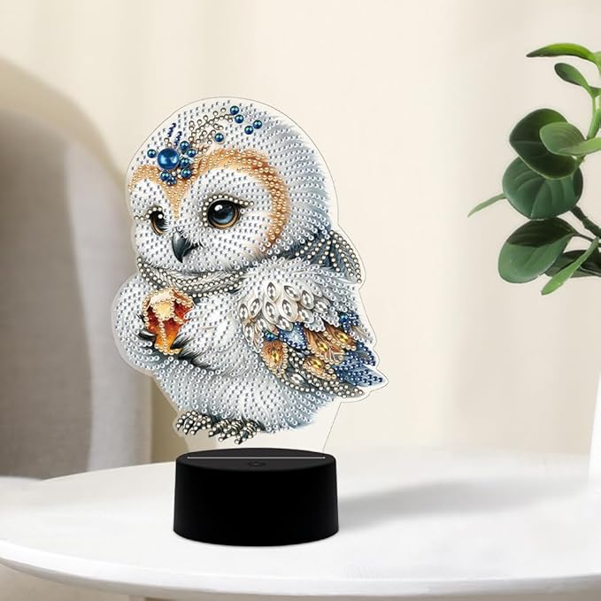 Cute Owl Diamond Art Painting Night Light,Diamond Art Painting Kits Desktop Touch Lamp Ornaments for Tabletop Decor Diamond Art Accessories for Adult Beginner Bedrooms Living Room