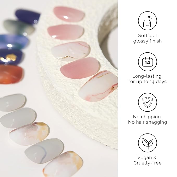 Semi Cured Gel Nail Strips - NAILOG 20 Pcs Pale Pink Nail Stickers Extra Long Wraps with Glossy Gel Finishing, Like A Feather